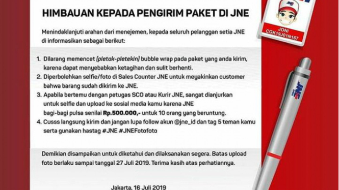 Cuitan surat imbauan JNE ala surat imbauan Garuda Indonesia