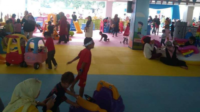 Suasana area Kids Zone di venue Indonesia Open 2019, Istora GBK.