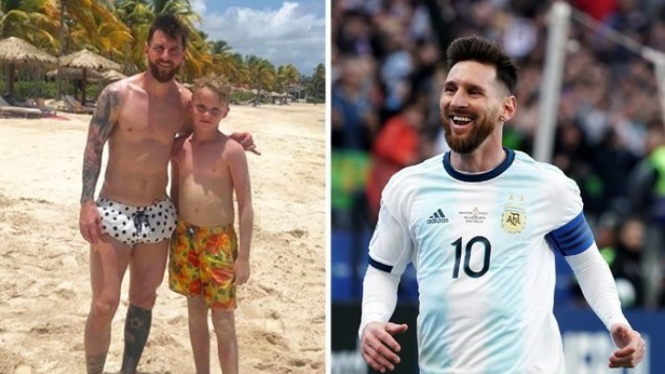 O'Neill, bocah 11 tahun bermain sepakbola bersama Messi di pantai