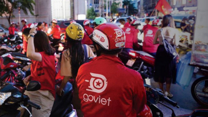 Ratusan Pengemudi Go-Viet Protes Skema Poin Baru. (FOTO: Boxcar).