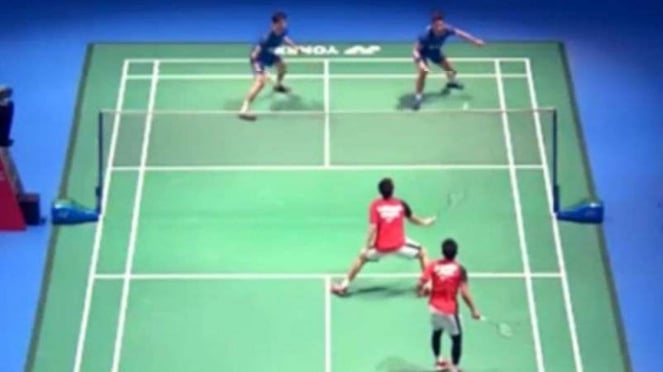 Ahsan/Hendra vs Ko/Shin di Japan Open 2019.