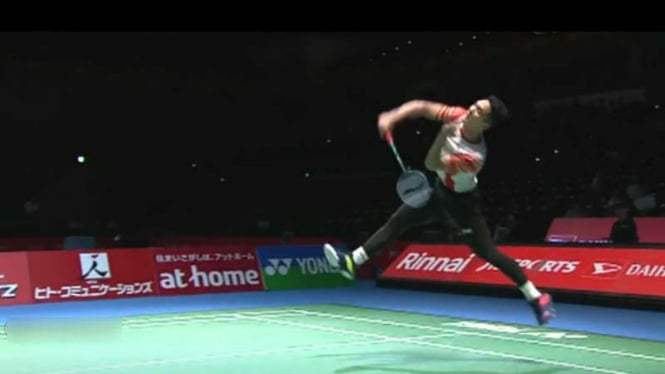 Jonatan Christie vs Anders Antonsen di Japan Open 2019.