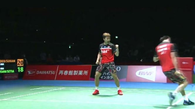 Kevin/Marcus vs Ahsan/Hendra di final Japan Open 2019.