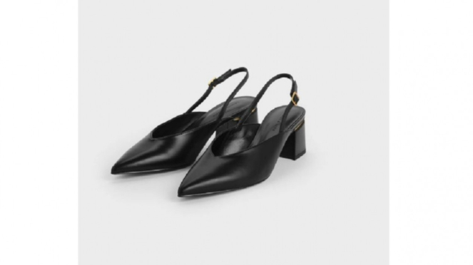 V-Cut Low Sculptural Heel Slingback Pumps dari Charles & Keith