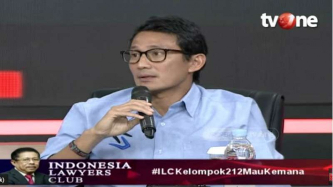 Sandiaga Uno saat berbicara dalam program Indonesia Lawyer Club tvOne.