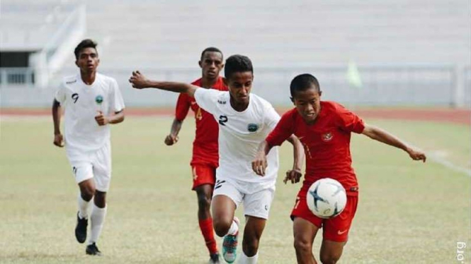 Pertandingan Piala AFF U-16 antara Timnas Indonesia U-16 melawan Timor Leste
