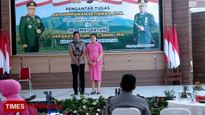 Serah terima jabatan (Sertijab) Kasat Lantas di Mapolres Magetan, Kamis (1/8/2019). (Foto: M Kilat Adinugroho/TIMES Indonesia)