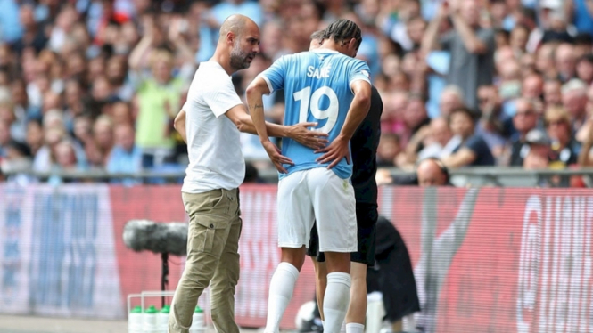 Leroy Sane saat mengalami cedera di Community Shield 2019