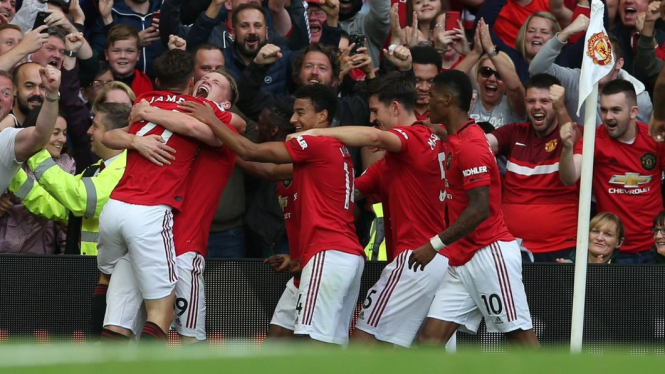 Pemain Manchester United merayakan gol