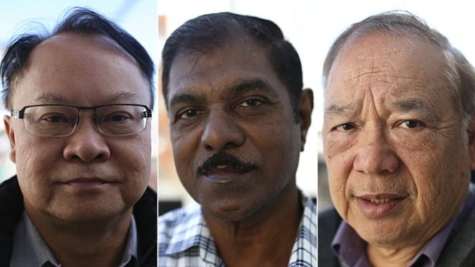Tiga investor dari Malaysia (dari kiri): CJ, Guna dan Hong Lim yang mengalami kerugian miliaran rupah.