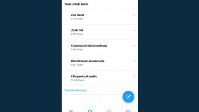 Topik 'Vina Garut' dan 'Udah Om' trending ropic di Twitter