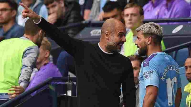 Manajer Manchester City, Pep Guardiola adu mulut dengan Sergio Aguero.