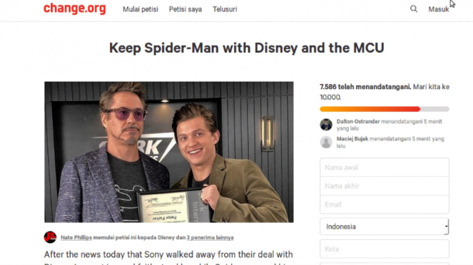 Petisi yang dibuat penggemar Spider-Man karena Spidey keluar dari MCU.