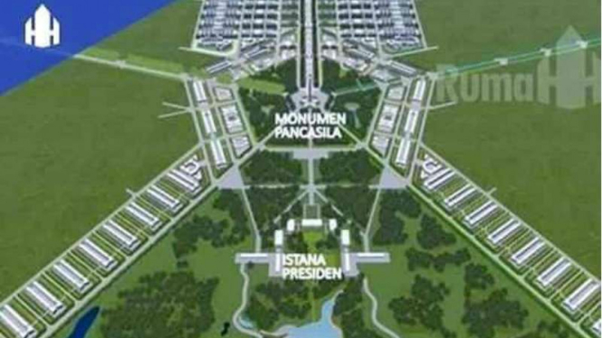 Konsep desain ibu kota baru. Lokasi Istana Presiden di Poros Ketuhanan.