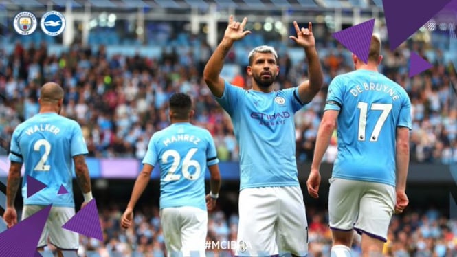 Pemain Manchester City rayakan gol Sergio Aguero.