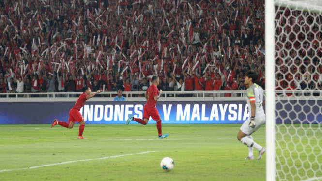 Timnas Indonesia di laga melawan Malaysia.