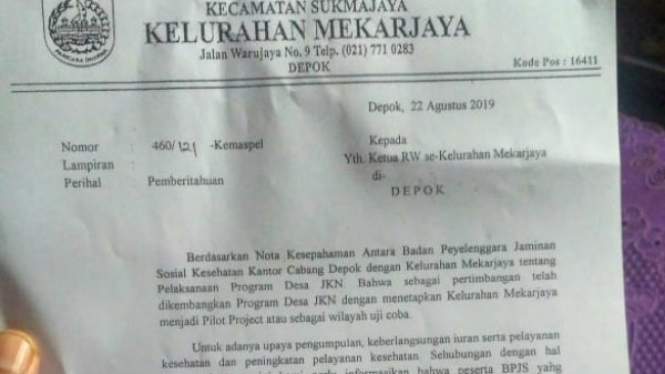 Surat Edaran BPJS Kesehatan untuk Warag Mekarjaya