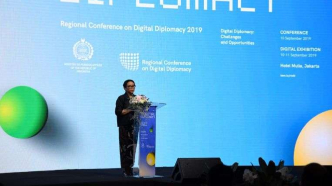 Menlu Retno Marsudi dalam Regional Conference on Digital Diplomacy di Jakarta