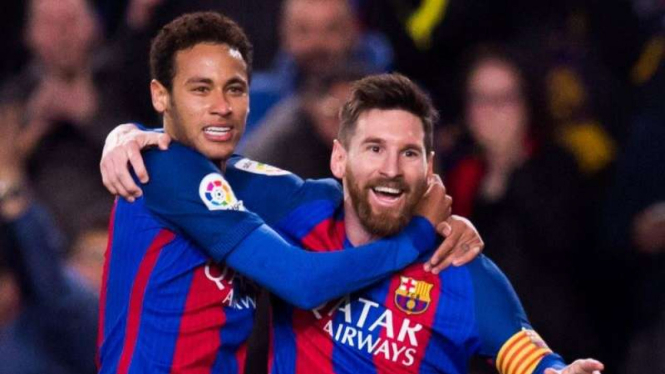 Neymar saat masih membela Barcelona bersama Lionel Messi