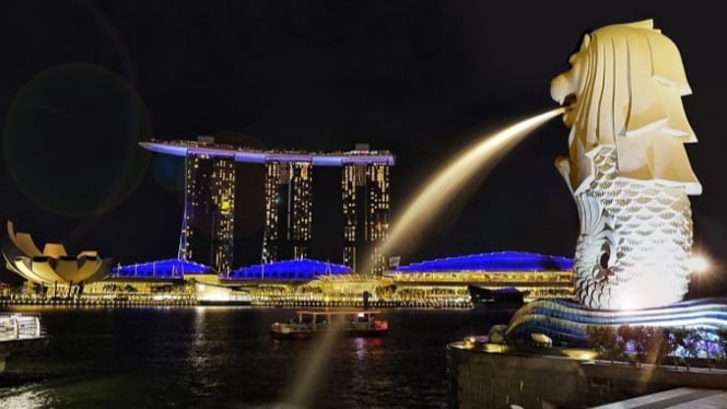 Patung Merlion di Singapura.