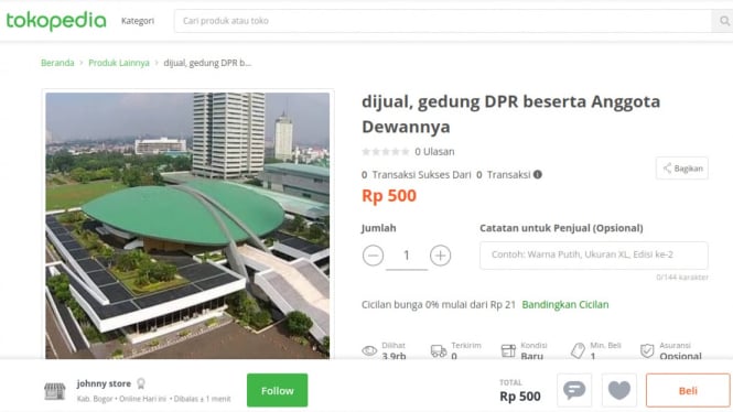 Gedung DPR dijual di Tokopedia