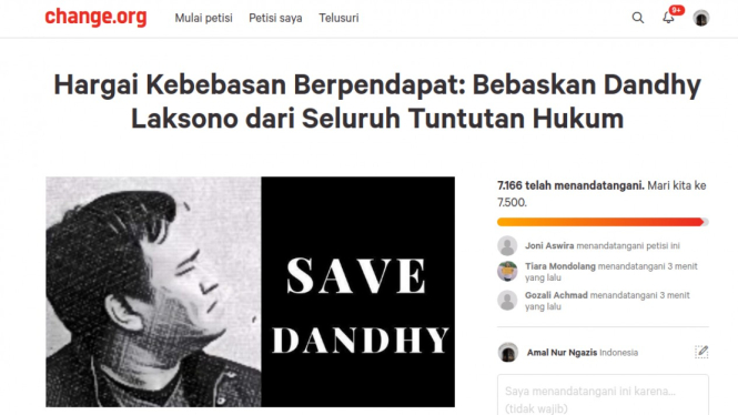 Petisi daring Change.org Bebaskan Dandhy Laksono