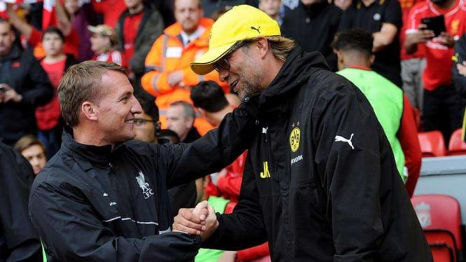 Brendan Rodgers (kiri) dan Juergen Klopp (kanan)