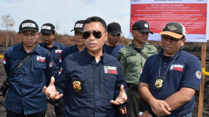 Tim Satuan Tugas Penegakan Hukum kebakaran hutan dan lahan menyegel lahan konsesi PT Tiesico Cahaya Pertiwi (TCP) di Desa Muara Medak, Kabupaten Musi Banyuasin, Sumatera Selatan.