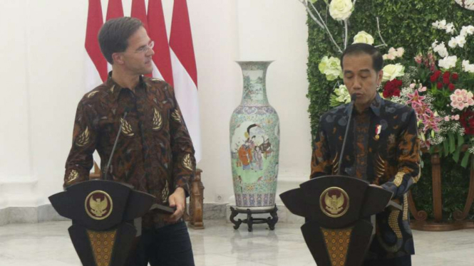 Presiden Joko Widodo dan PM Belanda Mark Rutte di Istana Bogor, Jawa Barat.
