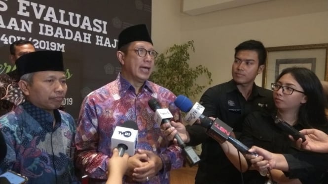 Mantan Menteri Agama Lukman Hakim Saifuddin saat evaluasi penyelenggaraan haji 2019