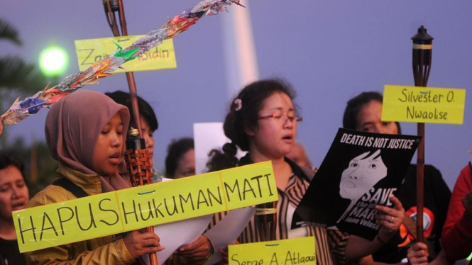 Demonstrasi hapus hukuman mati di Jakarta beberapa waktu lalu.-(Agoes Rudianto /Anadolu Agency/Getty Images)