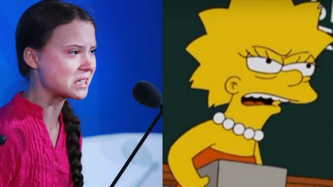 Greta Thunberg (kiri) dan Lisa The Simpsons 