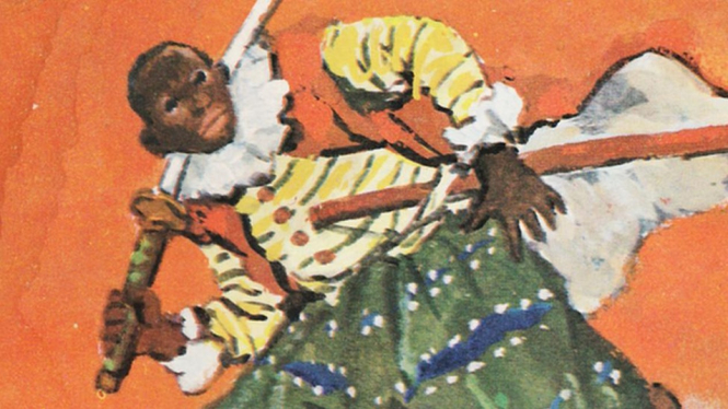 Yasuke depicted in a Japanese children`s book - Copyright free