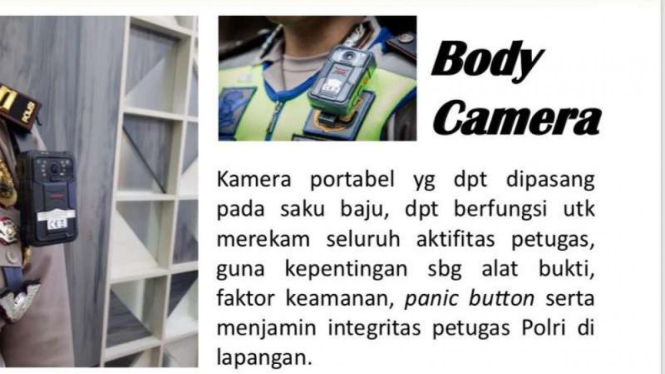 Body camera, kamera portabel yang dipasang pada saku baju.