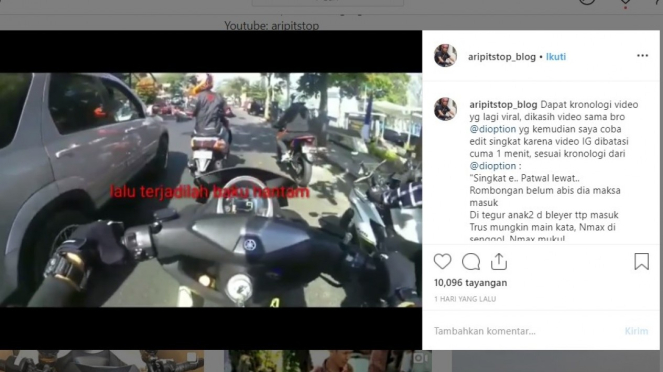 Video baku hantam antara rombongan konvoi motor dengan pengendara mobil.