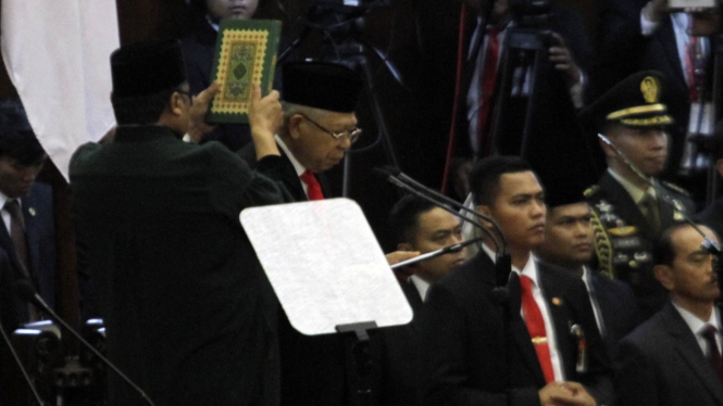 Pelantikan Presiden Jokowi dan Wakil Presiden Ma'ruf Amin di Gedung DPR/MPR RI, Jakarta, Minggu, 20 Oktober 2019.