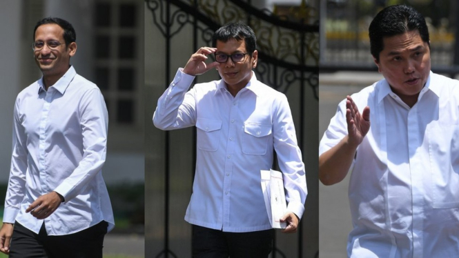 Tiga pengusaha muda, Nadiem Makarim, Wishnutama, dan Erick Thohir menyatakan siap untuk membantu Presiden Joko Widodo dalam Kabinet Kerja Jilid II - ANTARA