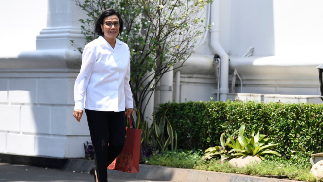 Sri Mulyani datang ke Istana Kepresidenan Jakarta.