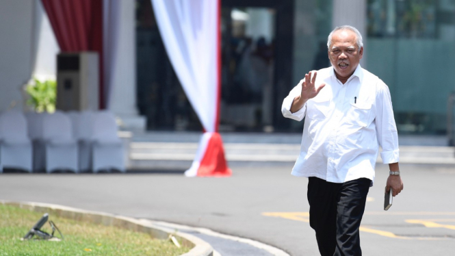 Menteri Pekerjaan Umum dan Perumahan Rakyat, Basuki Hadimuljono datang ke Istana Kepresidenan Jakarta, Selasa, 22 Oktober 2019.