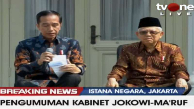 Presiden Joko Widodo dan KH Maruf Amin umumkan nama-nama menteri.