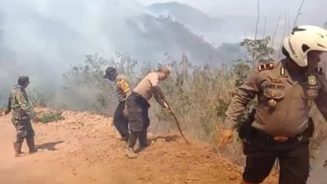 Pemadaman api kebakaran hutan di Garut