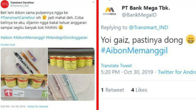 Cuitan akun Transmart dan Bank Mega soal lem aibon