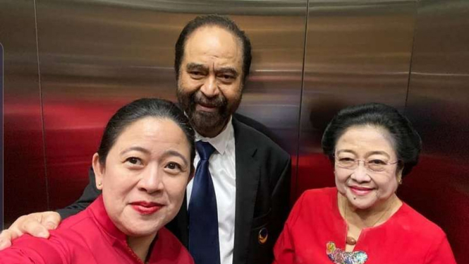 Puan Maharani selfie bareng Surya Paloh dan Megawati