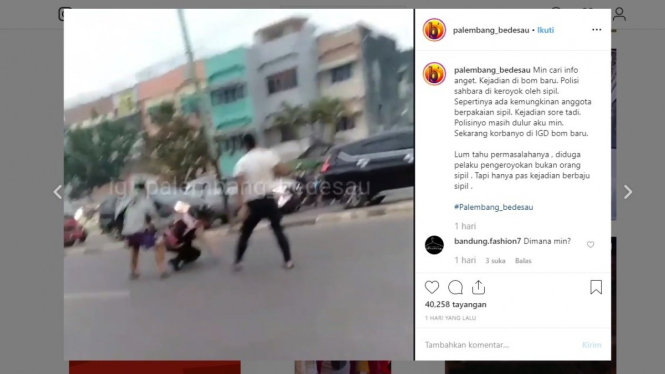 Adu jotos anggota polisi dan TNI dalam tangkapan layar akun @palembang_bedesau