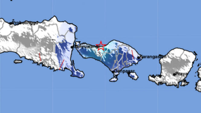 Ilustrasi titik gempa di Bali