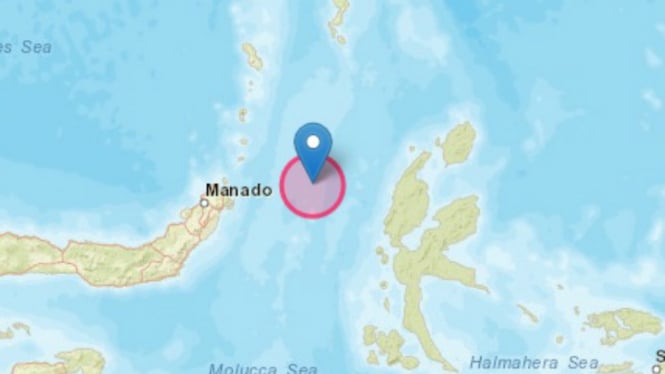 Titik pusat gempa di laut 140 km Barat Laut Halmahera Barat-Maluku Utara 