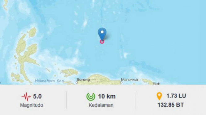 Gempa bumi terjadi di di timur laut Tambrauw, Papua Barat, Senin 25 November 201