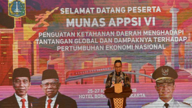 Gubernur DKI Jakarta Anies Baswedan memberikan sambutan pada pembukaan APPSI