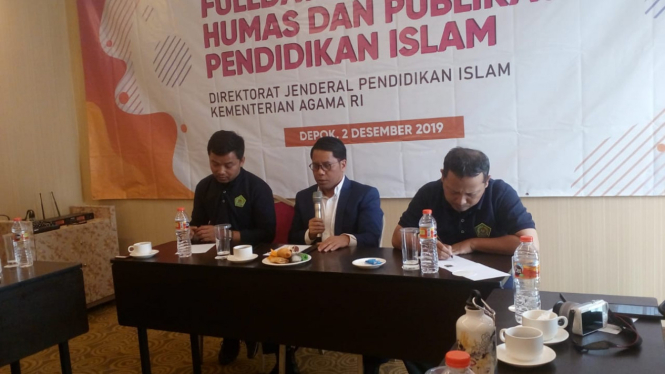 Direktur Jenderal Pendidikan Islam pada Kementerian Agama, Kamaruddin Amin, dalam sebuah forum diskusi dengan sejumlah wartawan di Depok, Jawa Barat, Senin, 2 Desember 2019.