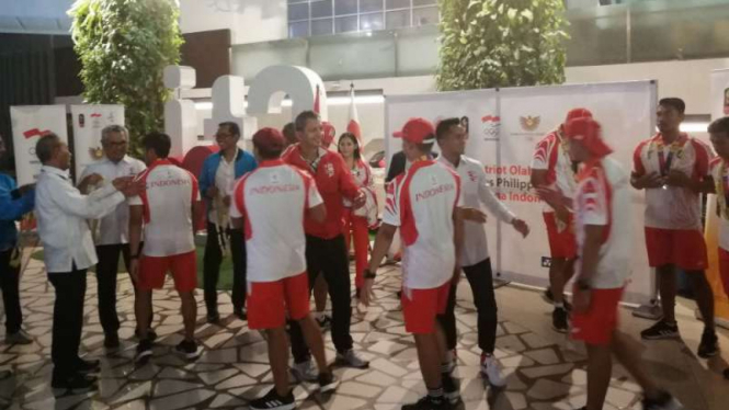 Tim polo air putra Indonesia tiba di Bandara Soekarno-Hatta.